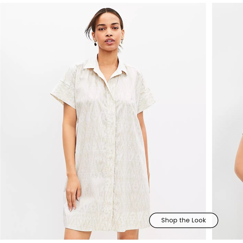 LOFT Ikat Poplin Short Sleeve Pocket Shirtdress